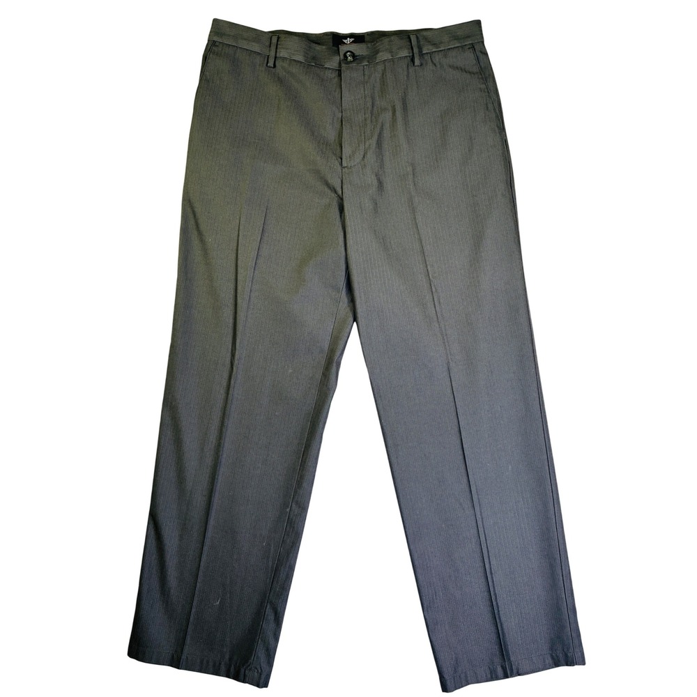Dockers Mens Classic Fit Charcoal Grey Herringbone Cotton Dress Pants 36x30